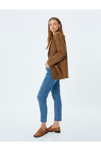 Koton High Waist Loose Fit Straight Leg Button Pocket Cotton Jeans - Mom Jean