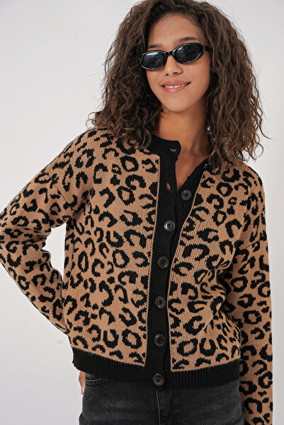 Bigdart 15911 Kadın Desenli Triko Hırka - C. Kahverengi