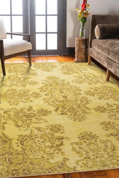 ARTLOOP Folk Vintage Desenli Dokuma Taban Dekoratif Sarı Halı BA 40