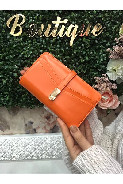 Baykuş Boutique حامل بطاقات محفظة نسائي برتقالي مع إكسسوارات ورقية ومقصورة للعملات المعدنية