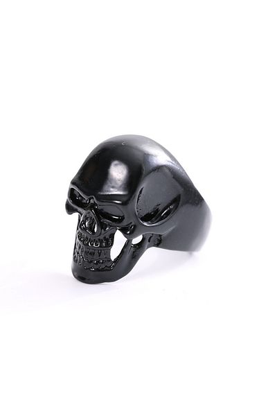 Chavin Large Skull Patterned Men's Black Skull Ring - Df94