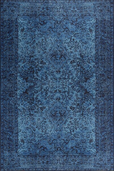 ARTLOOP Folk Eskitme Desenli Dokuma Taban Dekoratif Mavi Halı BA 44