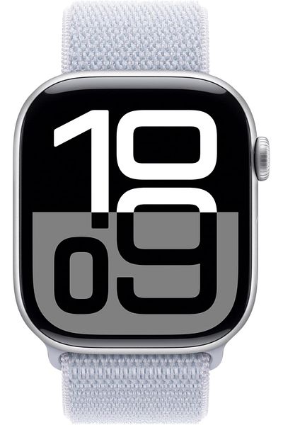 Apple Watch Series 10 GPS + Cellular 46mm Silver Aluminium Case with Blue Cloud Sport Loop