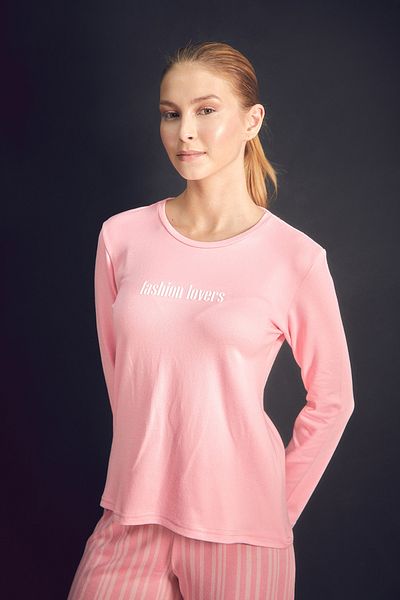 Fulla Moda Text Printed Crew Neck 2 Piece Pajamas Set