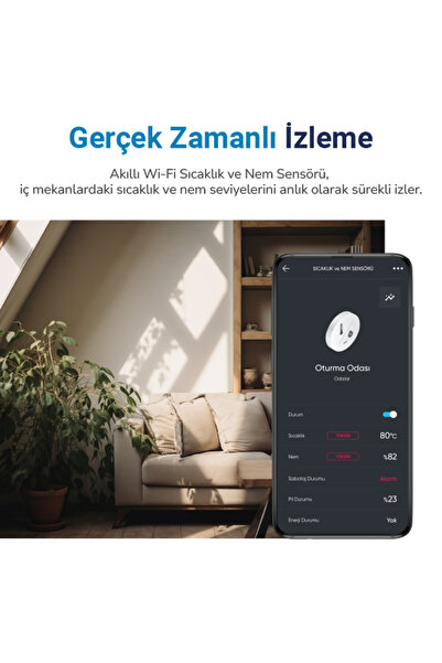 Hybrone Akıllı Wi-fi Sıcaklık Ve Nem Sensörü, Yüksek Hassasiyet, Uygulama Üzerinden Anında Bildirim