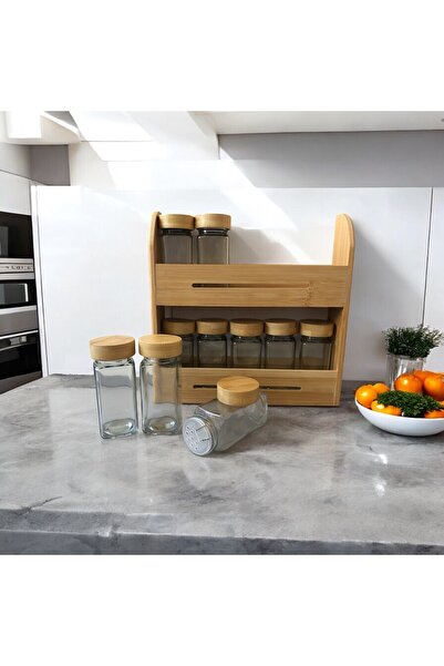 MİEN رف توابل من الخيزران مكون من 10 قطع مع حامل من الخيزران