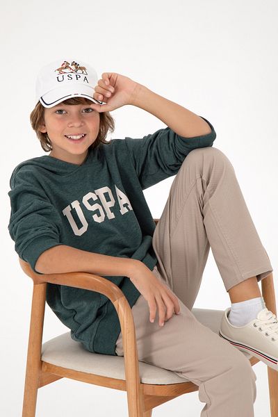 U.S. Polo Assn. Boy's Dark Green Hooded Sweatshirt - Basic 50293614 -Vr079