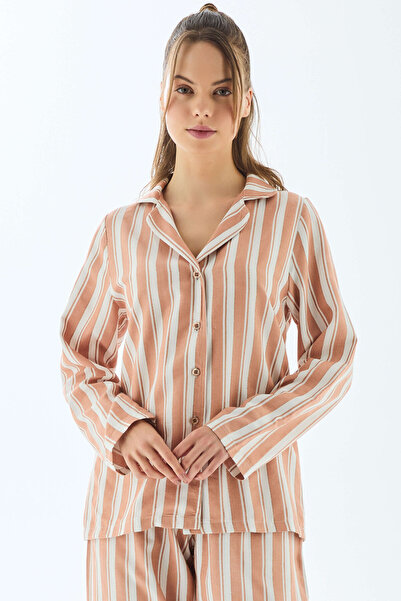 Anıl 11498 Women's Viscose Striped Shirt Pants Pajamas Set