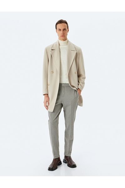 Koton Buttoned Cotton Blended Fabric Trousers with Pocket Detail