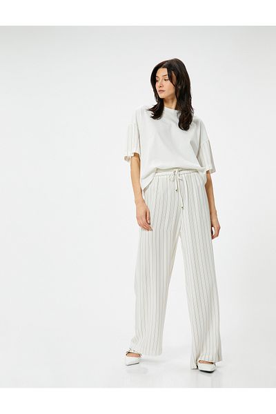 Koton Wide Leg Trousers with Laced Waist and Elastic