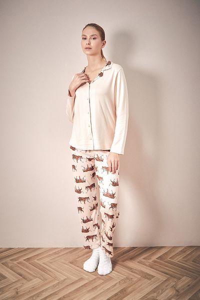 Fulla Moda Σετ πιτζάμες 2 τεμαχίων γιακά πουκάμισου με σχέδιο Tiger
