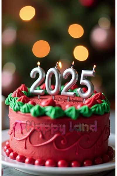 Happyland مجموعة شموع الكيك باللون الفضي للعام الجديد لعام 2025 - ديكور شمعة الأرقام