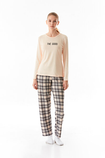 Fulla Moda The Good Yazı Baskılı Bisiklet Yaka 2 Li Pijama Takımı