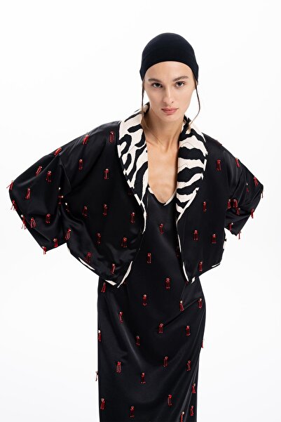 MİİN SİYAH GARNİLİ EL İŞLEMELİ BONCUKLU CEKET