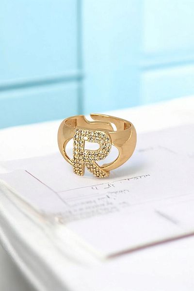 Çlk Accessories Premium R Letter Ring Rhinestone Letter Ring