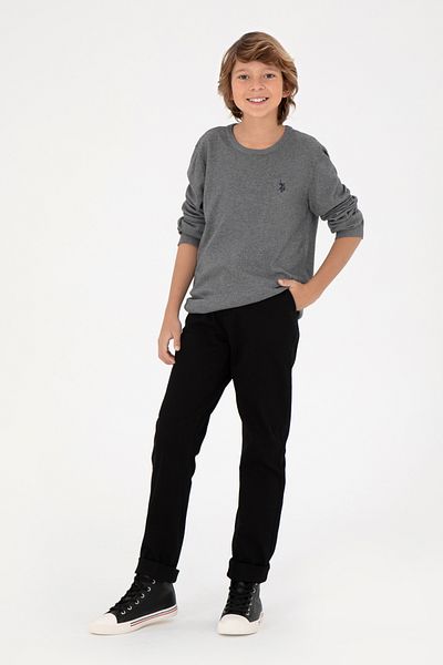 U.S. Polo Assn. Boy's Gray Melange Basic Crew Neck Sweater 50294188 -Vr086