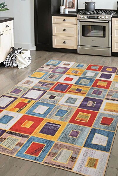 ARTLOOP Folk Patchwork Desenli Dokuma Taban Dekoratif Renkli Halı BA 39