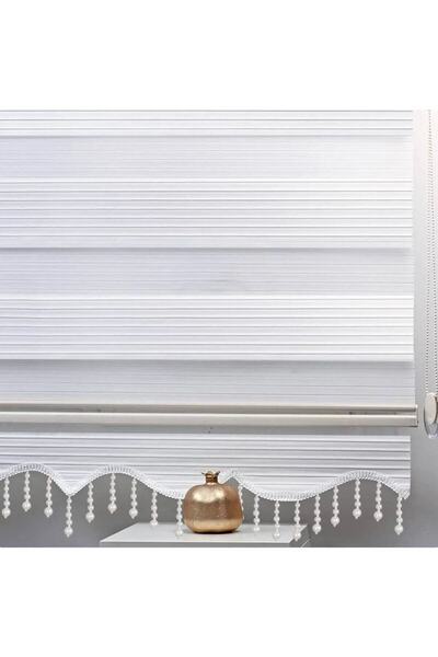 Babacan Home Design Uygun Pliseli Beyaz Zebra Stor Perde Boncuk Hediyeli