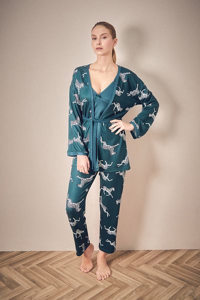 Fulla Moda Set de pijamale din 3 piese cu curea cu model zebră