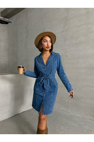 Miss Prova Rochie de denim albastru deschis cu curea în talie M Misel8976