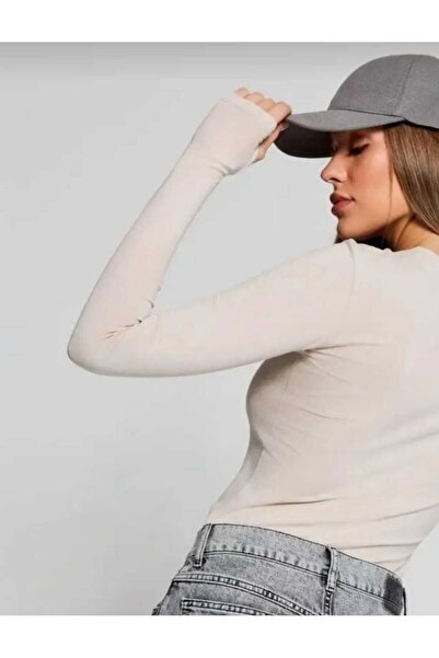 Maison La Femme Γυναικείο μπλουζάκι με μακρυμάνικο λαιμόκοψη Camel Knitted Basic Crew