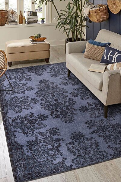 ARTLOOP Folk Vintage Desenli Dokuma Taban Dekoratif Lacivert Halı BA 37