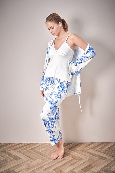Fulla Moda Σετ πιτζάμες 3 τεμαχίων με λουλούδια