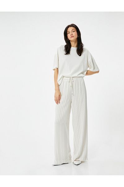 Koton Wide Leg Trousers with Laced Waist and Elastic