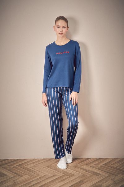 Fulla Moda Text Printed Crew Neck 2 Piece Pajamas Set