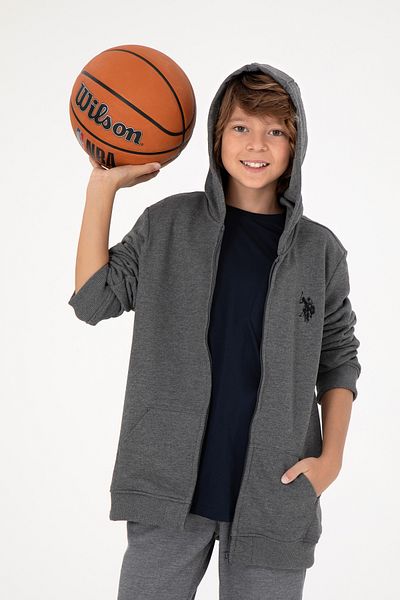 U.S. Polo Assn. Boy's Zippered Anthracite Melange Sweatshirt - 50293536 -Vr081