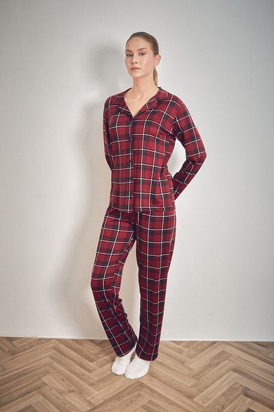 Fulla Moda Set de 2 pijamale cu guler cămașă cu model în carouri