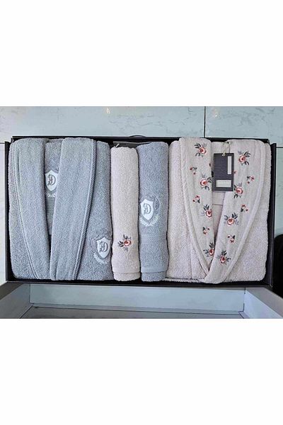 KÜBRAHOME'S Daily 6-Piece Cotton Robe Set - Gray & Powder