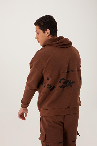Polo State Мъжки суитшърт с качулка и камуфлажен принт, кафяв
