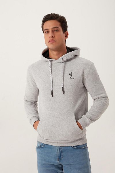 Polo State Men's Gray Sweatshirt - Skeleton Embroidery, Hood, 3 Thread