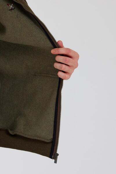 Polo State Ανδρικό φούτερ με φερμουάρ και τσέπη καγκουρό με 3 κλωστές χακί