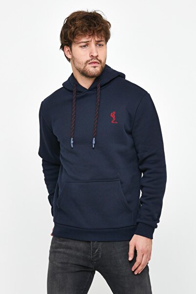 Polo State Hanorac pentru bărbați bleumarin - brodat cu schelet, 3 fire, glugă