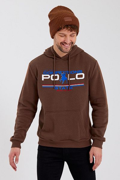 Polo State Ανδρικό φούτερ με κουκούλα 3 κλωστών με καφέ τσέπη καγκουρό