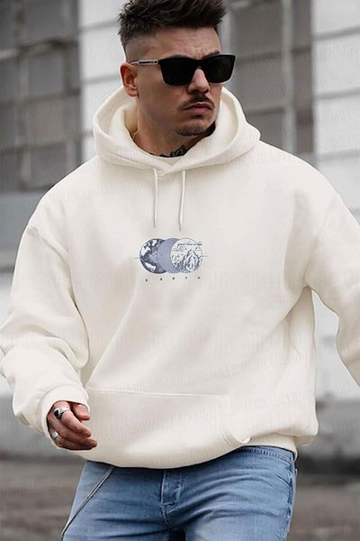 Yusi Giyim Hooded Printed Sweatshirt - 3 Thread
