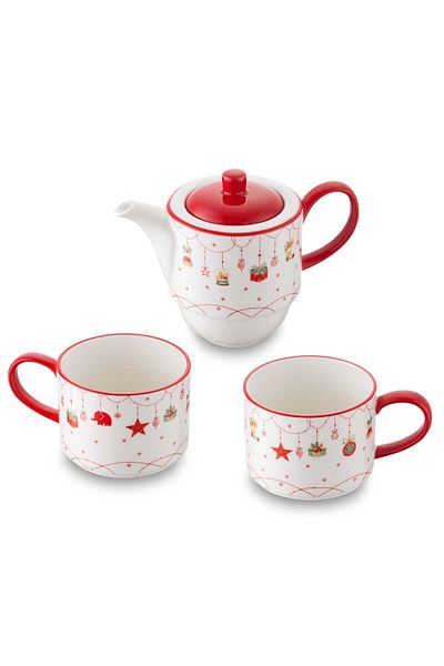 Jumbo New Year Janus Teapot and Set of 2 Cups