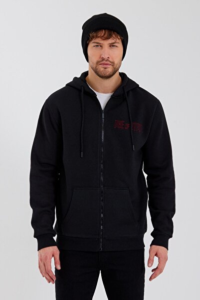 Polo State Hanorac cu fermoar brodat Age Of State, cu 3 fire, negru