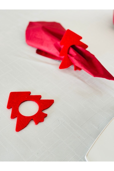 Karter İnovasyon New Year's Themed Napkin Holder Set for 6 - Red Felt