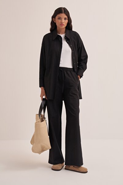 EBU Prive Women's Black Organic Cotton Palazzo Trousers - Wide Leg