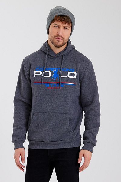 Polo State Ανδρικό φούτερ με κουκούλα με στάμπα 3 κλωστών Anthracite