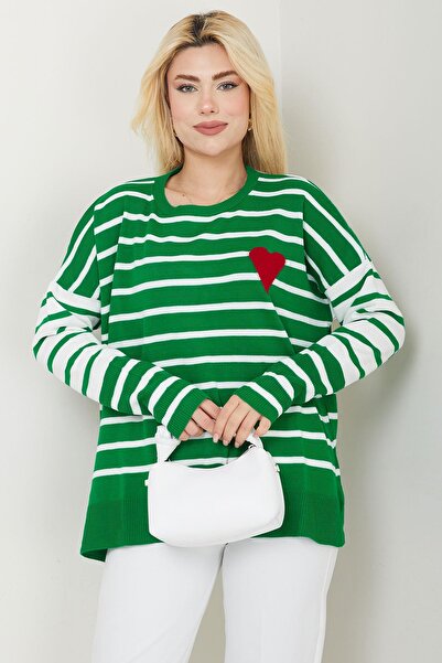 SENSTIL Pulover cu inimă cu dungi verzi - SS2617