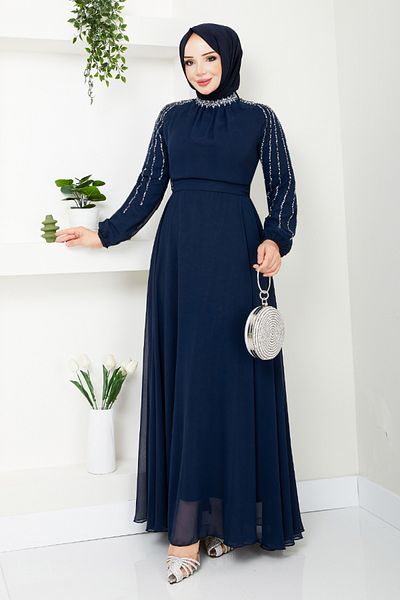 ModaMerve Laci 6089lpn909-m Evening Dress - Embroidered Sleeves