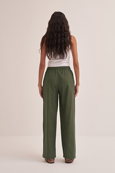 EBU Prive Χακί Γυναικείο Βιολογικό Βαμβάκι παντελόνι palazzo - Φαρδύ πόδι