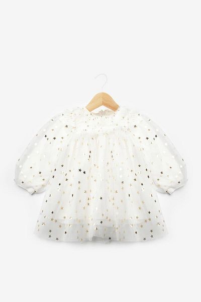 Le Mabelle Ecru Star Detailed Baby Girl Tulle Dress - Vanessa
