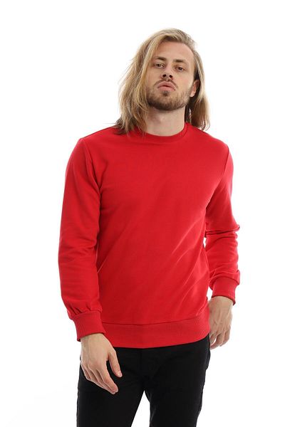 Polo State Men's 3 Thread Cotton Regular Fit Basic Crew Neck Red Sweatshirt