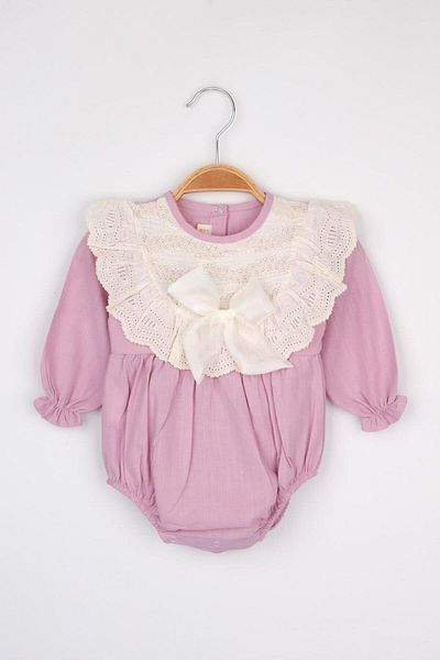 Le Mabelle Lilac Scalloped Linen Baby Girl Romper - Tallis