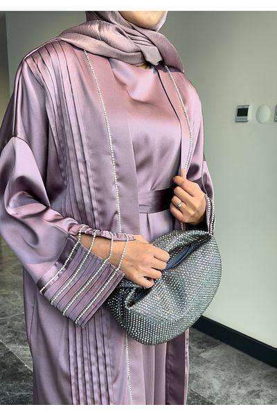Revolution Stone Detailed Satin Black Abaya